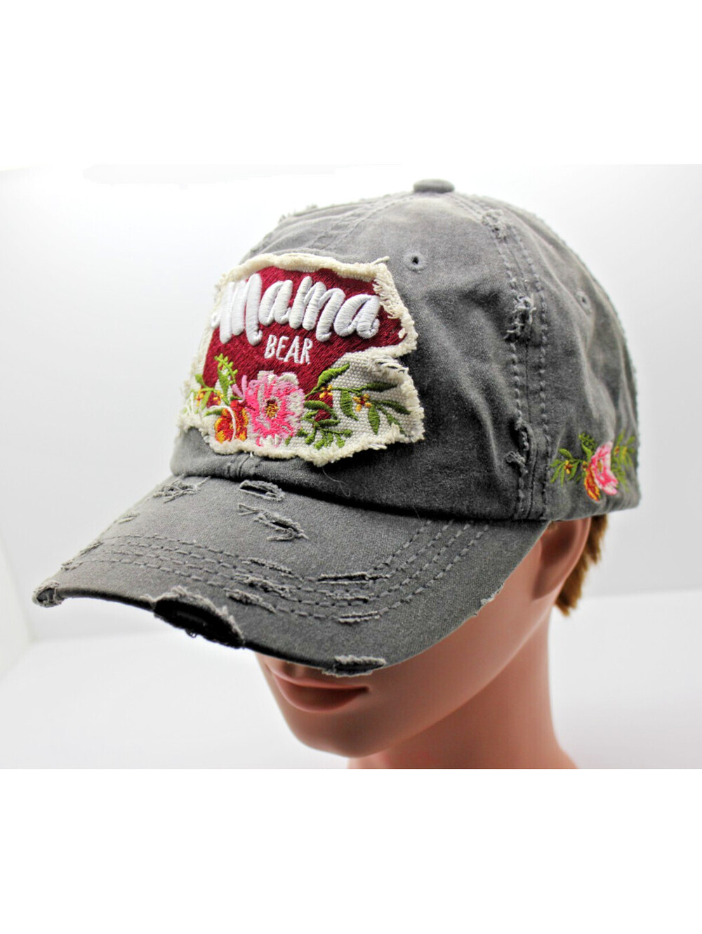 4350 District Mama Bear Embroidered Distressed Dark Gray Hat Cap One Size